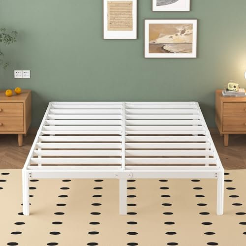 Lutown-Teen Metallbett 120x200 cm mit Runde Eckbeine, Höhe 30.5cm Bett mit Lattenrost, Metall Bettgestell 120x200 cm mit Stauraum unter dem Bett Weiss, Geräuschfrei, Einfacher Aufbau, Weiß
