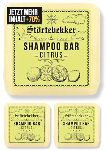 Störtebekker® Premium Champú sólido Citrus (x3) - Champú vegano hecho a mano para hombre y mujer - cuidado de ducha perfumado para la piel y el cabello - Champú hidratante sólido - Champú Bar