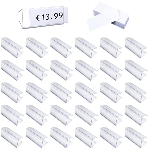Niuhong 30 Pcs Scaffale Mobile Plastica Supporto Dell'Etichetta Cartellino Prezzo Etichette Supporti Visualizzazione Con Inserti Carta Negozio Centri Commerciali Ufficio Scuole (trasparente, 6*2.2cm)