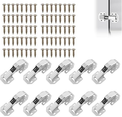 Hsyadazi 10 Stück Schrankscharniere - 90° Aufschraubscharniere mit Schrauben für Schranktüren, Holztüren & Küchenmöbel (versteckt, 78x33mm)