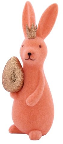 MACOSA WV55806 Osterhase mit Ei beflockt Orange 21 cm Kunststoff Dekohase Hase Skulptur Oster-Deko Osterdekoration Figur Dekohase Dekofigur Ostern Dekoration Tischdeko