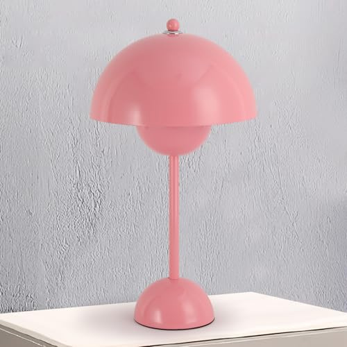 Alpinaluz Lampada da tavolo retrò in acciaio – Design scandinavo con doppia cupola semi-sferica, luce indiretta, attacco E27, per comodino, scrivania o soggiorno moderno (rosa)
