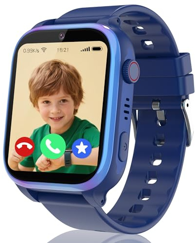 Reloj Inteligente Niño, 4G Smartwatch Niños con GPS y Llamadas, SOS, Chat de Voz, Videollamada, Modo Escuela, IP68 Impermeable, Despertador, Cámara, Juegos, Reloj Niños Regalo para Niñas y niños