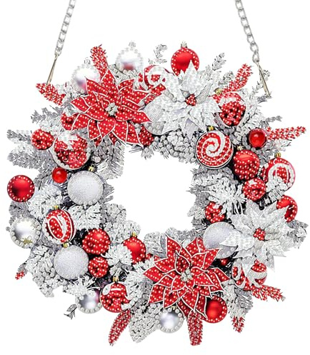 SENQAO Christmas Diamond Art Hanging Kits for Adults Kids, Christmas Wreath Diamond Art Suncatchers, 5D Special Shape Diamond Painting Pendant Window Ornament Gifts for Home Door Wall Decor