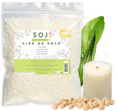 Soj! - Cire à bougie - Cire de Soja végétal pour la création/DIY de bougie, remplissage bougie | Qualité supérieur | 1KG (870G - Flocons)