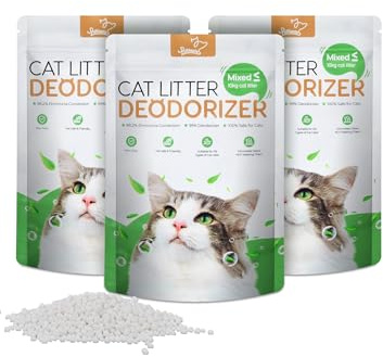 PalNests Kattsandfräschare, AOP Naturlig Kattsandborttagare i Granulat, Husdjursvänlig Kattsandluktborttagare, Oparfymerad Luktneutralisator, Effektiv Luktkontroll för Kattsandlåda, 150g x 3 Påsar