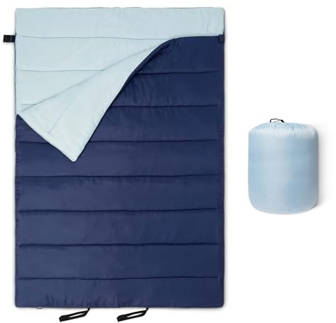 Amazon Basics Sacos de Dormir para Adultos, Esenciales para Acampar,3 Estaciones Clima Cálido y Fresco