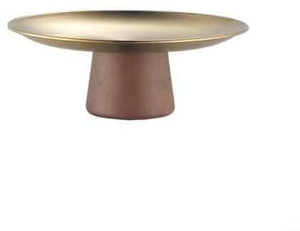 Alzata per torte con base in legno e piastra in acciaio inox, per esporre dolci, frutta e dolci sul tavolo da pranzo (oro, 20 cm)