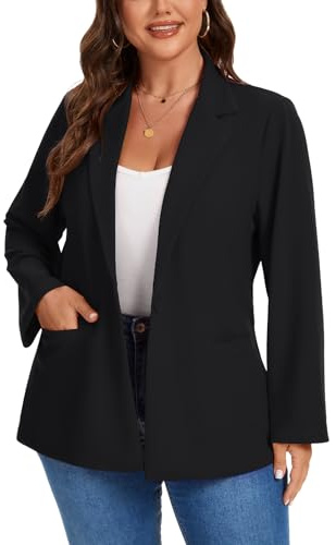 Women Blazer Suit UK Plus Size Long Sleeve Casual Smart Jacket,Black 3XL