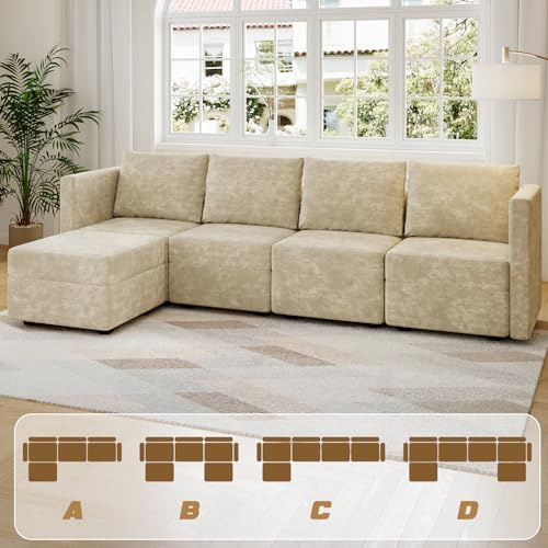Devoko Canapé d'angle modulaire Convertible, canapé modulable L, canapé 4 Places avec Grand Espace de Rangement caché, canapé Moderne Salon Beige