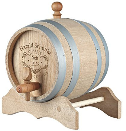 polar-effekt 3l Holzfass mit Gravur, individuelles Eichenfass für Whisky oder Wein, Fass mit Zapfhahn, Stopfen und Holzbock, Motiv: Quality Whisky