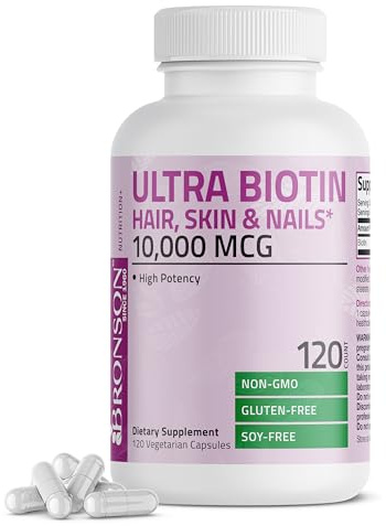 Bronson Ultra Biotin 10,000 Mcg Hair Skin and Nails Supplement, Non-GMO, 120 Vegetarian Capsules