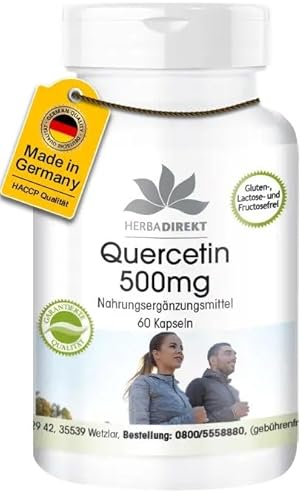Quercetin 500mg - 60 Kapseln - Hochdosiert | HERBADIREKT by Warnke Vitalstoffe - Deutsche Apothekenqualität