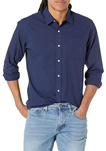 Amazon Essentials Men's Regular-Fit Long-Sleeve Solid Poplin Shirt, navy, XX-Large