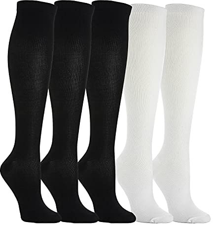5 Paar Kompressionsstrümpfe Kniestrümpfe Stützstrümpfe Laufsocken für Damen & Herren, Sport, Laufen, Flug, Reisen, Schwangerschaft, Medizinische Kompressionssocken (3x Schwarz + 2x Weiß, m)