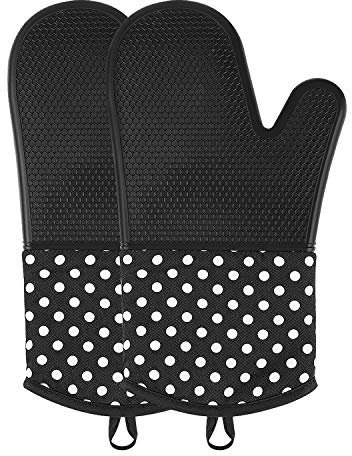 Guantes de Cocina,Guantes para Horno,SIKITUT Guantes de Silicona Antideslizantes,Oven Gloves Resistencia Térmica hasta 300 °C, adecuados para cocinar, Hornear, Asar a la Parrilla, Negro, 1 Par