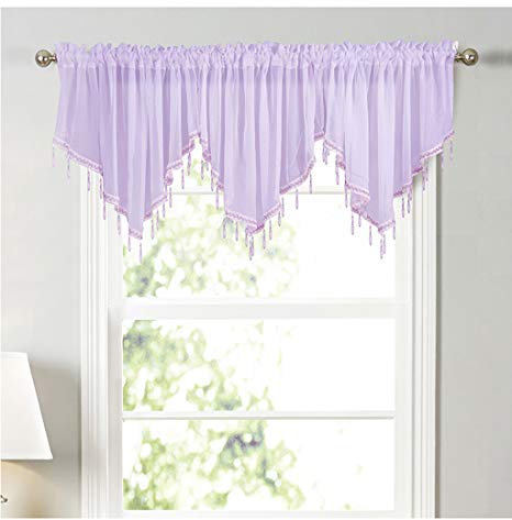 Yaland Cortina de gasa para cocina, cortinas transversales, cortinas de un solo color, cortinas de estilo moderno, bistrocortinas triangulares (ancho x alto 130 x 60 cm), 1 pieza morada