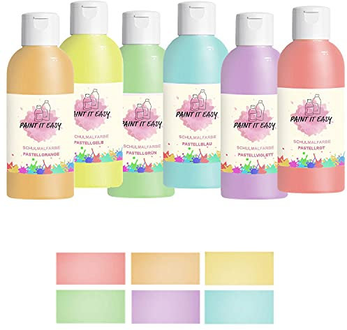 NEU PAINT IT EASY Schulmalfarbe, Tempera, Gouache, Pastellfarben-Set, 6 x 500 ml