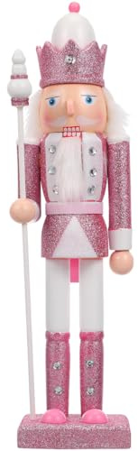 Amosfun Christmas Wooden Nutcracker, Glitter Pink Nutcracker, 30cm Large Wood Puppet Figurine for Christmas Party Decoration