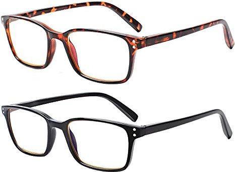 COJWIS Lesebrille 2 Pack Blaue Licht Blockieren Brille Federscharnier Anti Schwindlig Damen und Herren Leicht Brillen (2 Farbe Mischen, 0.50, multiplier_x)