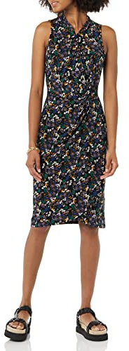 Amazon Essentials Vestido con Cruzado Falso, Cuello Doblado y Cruzado y sin Mangas Mujer, Negro Flores Pequeñas, XL