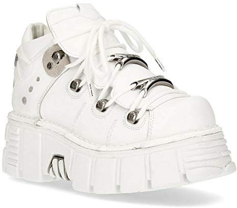 New Rock 106N-S8 Men's Tower 100% White Leather Goth Platform Punk Fashion Ankle Boots Shoe 4