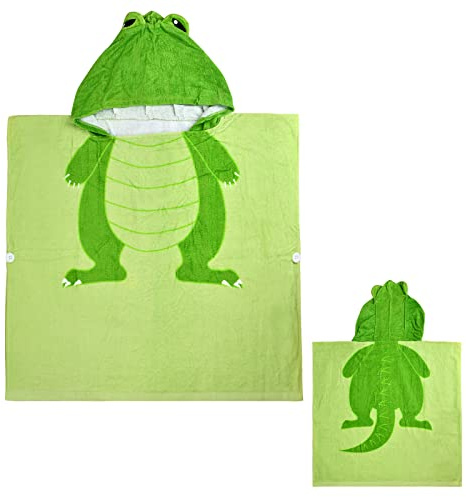 Toalla Capucha Niño y Niña Poncho de Toalla con Capucha Niña Toalla de Playa de Algodón Toallas de Baño Infantiles Absorbente Toalla Piscina Poncho para Niñas Niños de 2 a 6 años (Dinosaurio)