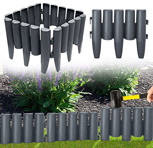 Aufun Bordura per prato in plastica 8,4m, da giardino effetto legno in polipropilene, falciante palizzata decorativa da giardino, 1 elemento LxAxP: 28x24x1 cm, Antracite