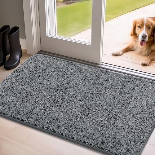 Mibao Fußmatte Innen 50 x 80 cm, Schmutzfangmatte für den Eingangsbereich, Türmatte, rutschfeste, Super Saugfähige Willkommen Matte Teppich für Haustür, Hintertür, Schuhe und Pfoten, Grau