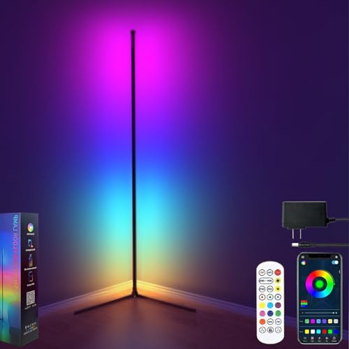 Pirvlin Corner Floor Lamp, 60”Smart RGB LED Ambient Floor Lamp with App and Remote Control,16 Million Colors, Music Sync, Timer, Color Changing Mood Lighting for Living Room and Bedroom