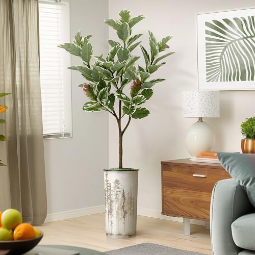 Artificial Tree in Dark Brown Pine Tree Planter, Fake Rubber Silk Tree for Indoor and Outdoor Home Decoration - 70 Overall Tall (Plant Pot Plus Tree)