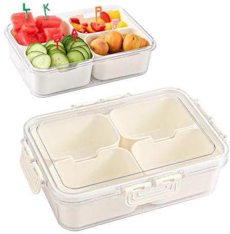 XIHIRCD Snack Box Container, Car Snack Box Container with 4 Compartments Divided Serving Tray Snackle Platter Organizer for Spice Picnic Home Fruits Nuts