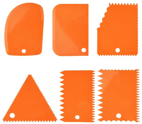 6 stycken plastlerskrapor, degskrapa kort, kakskrapa tandspatel, tårtplattång spatel, degspatel, set för kakor/bakverk/glasyr/chokladtillverkning (orange)
