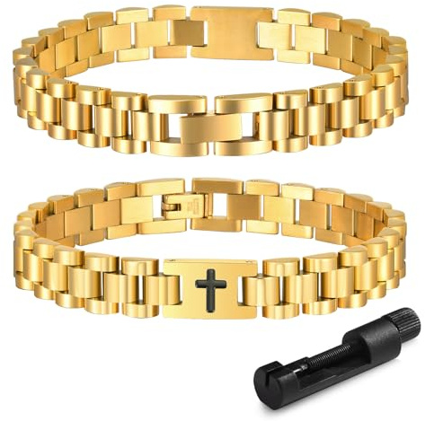XUANPAI armband män rostfritt stål kors herrarmband – Jesus Kristus krucifix män armband justerbar med vredet present till son pappa make bror konfirmation jul