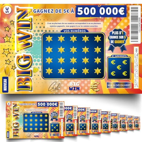 NOZHAM® X10 Faux Tickets à Gratter - Faux Gain de 50 000€ - Blague Halloween- Prank - Format (15cm x 9.5cm) - Farces et attrapes - BIG Win