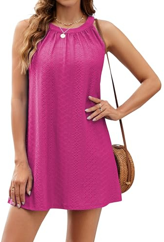 Zetieny Strandöverdrag Dam Strandklänning Avslappnad Strandklänning Bikini Täcker Upp Sommar Ärmlös Kortärmad Strand Semesterkläder Strandklänning, Rosa röd, XL