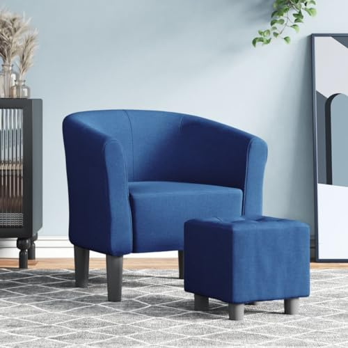 QZZCED Poltrona club con poggiapiedi blu tessuto sedia camera da letto sedia soggiorno sedia cucina ufficio