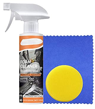 Akozon Nettoyer de Mousse Intérieure de Voiture Multifonctionnelle Ensemble de Nettoyant en Mousse pour Le Siège en Tissu, Le Volant, Comprend Un Nettoyeur, Une éponge en Tissu de