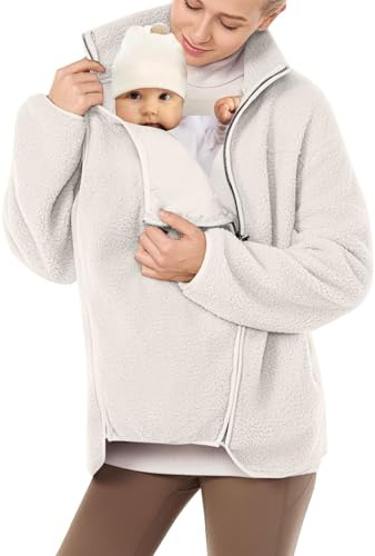 qvdvap Maternity Tops Baby Wearing Jacket Women'S Sherpa Fleece Jacket With Baby Carrier Pocket, Warm Maternity Coat For Mom, Thicken Kangaroo Sweatshirt Cozy Winter Wear