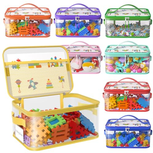 8 Packs Extra Large Toy Storage Bags with Labels, Reusable Clear PVC Board Game Storage, Travel Waterproof Toy Organizer Bags with Name Tag and Manual Pocket for Building Blocks, Puzzle 28*20*14cm