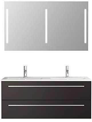 Sieper I Doppelwaschtisch mit Unterschrank 120 x 50 cm und Spiegel mit Beleuchtung, Badmöbel Set Libato I Anthrazit