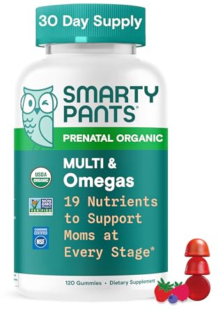 SmartyPants Organic Prenatal Vitamins for Women, Multivitamin Gummies: Biotin, Methylfolate, Omega 3 (ALA), Vitamin D3, C, Vitamin B12, B6, A, K2 & Zinc, Choline, Vegetarian, 120 Count (30 Day Supply)