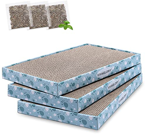 VIVAGLORY Cat Scratcher Padpal Cat Scratching Board, Cardboard Scratcher with Catnip for Indoor, Flat Scratch Board Scratch Pad Cardboard for Kitten, Extra Wide, 3Pack