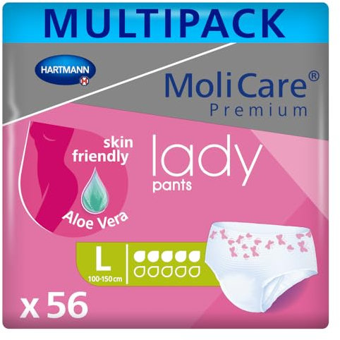 MoliCare Premium lady pants, Diskrete Anwendung bei Inkontinenz speziell für Frauen, Aloe Vera, 5 Tropfen, Gr. L, 8x7 Stück