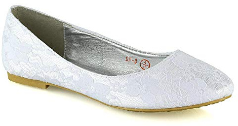ESSEX GLAM Womens Bridal Flats Close Toe Slip On Lace Wedding Bridal Bridesmaid Pumps Shoes Size 3-9