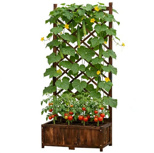 Anraja Raised Garden Bed with Trellis Wooden Planter Box Outdoor Wood Privacy Screen for Climbing Plant Planting Flower Patio Tomato Vegetable Herb Balcony Porch 29.5 L x 17.0 W x 67.0 H