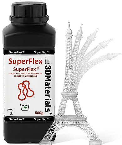 SuperFlex Resina per stampante 3D, Morbidezza 80A che simula la gomma flessibile, Prodotta in Corea da 3DMaterials (500g, Trasparente)