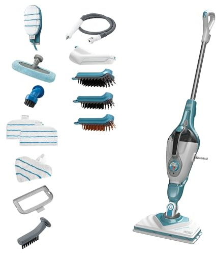 Black+Decker 2-in-1 Dampfbesen/Dampfreiniger Steam-mop BHSM1610DSM (1600 Watt, mit SteaMitt Dampfhandschuh, umfangreiches Zubehör, AutoSelect Technologie für automatische Dampfmenge)