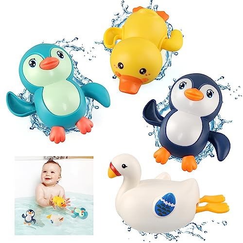 BelleStyle Juguetes Baño, Juguetes Bañera para Bebés Niños Niñas de 1 2 3 4 Año, Flotantes Juguetes de Agua Juego de Ducha para Bañera Piscina Playa para Niños Pequeños - Pinguinos, Cisne, Pato