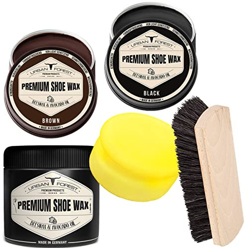 SPARSET Schuhputzset Schuhcreme Schuhwachs Farblos + Schwarz + Braun mit Bienenwachs & Avocado-Öl + Schuhbürste + Schwamm zur Lederpflege Schuhe von URBAN Forest